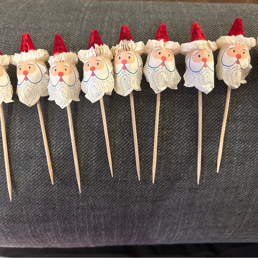 Shiny Brite VTG Set of 9 Santa Picks MCM Christmas Decor Craft Honeycomb 1950’s - Picture 2 of 4